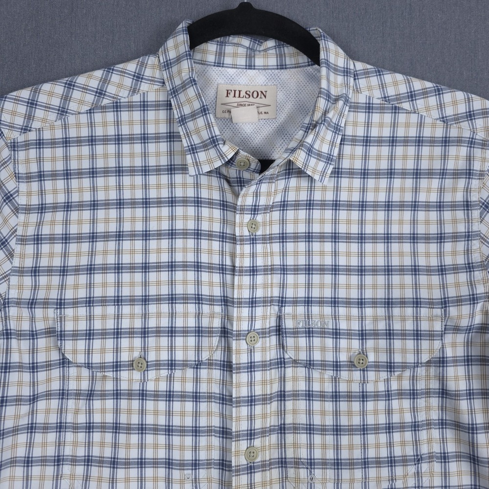 Filson Twin Lakes Sport Shirt Mens Large Plaid Short Sleeve Vented Outdoor